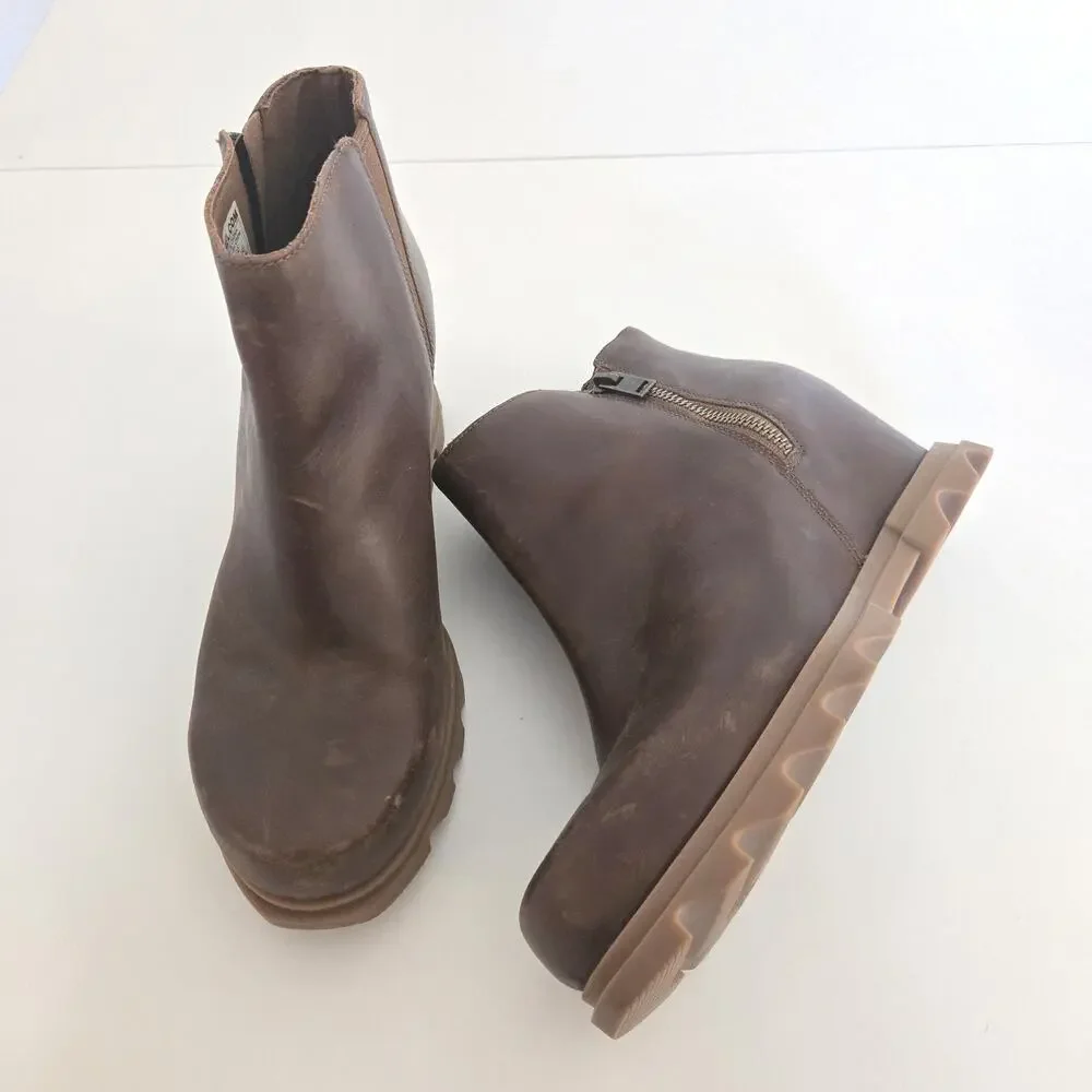 Sorel Joan of Arctic II Women's Brown Leather Wedge Ankle Boots Size 10